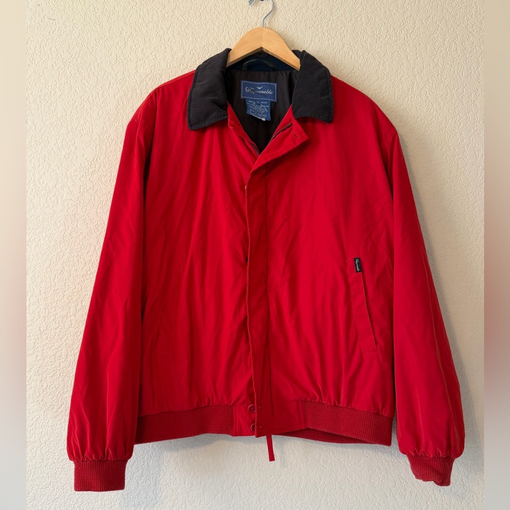 Vintage Façonnable Red and black Vintage Jacket with Corduroy Collar, sz XL